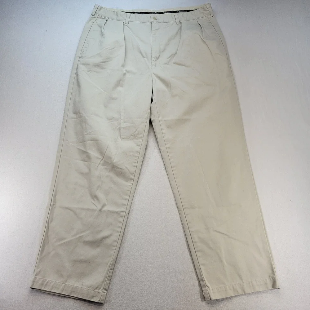 Polo Ralph Lauren Andrew Pant Mens 40x30 Cream Pleated Chino Cotton Trousers